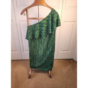 MICHAEL Michael Kors Women's Pella Fern Print Ruffle One-Shoulder Dress Green 8